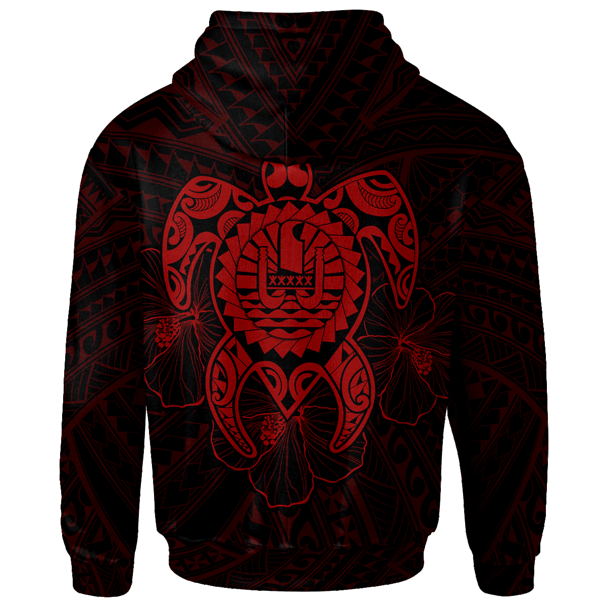 Tahiti Polynesian Custom Zip up Hoodie Vintage Polynesian Turtle (Red) - Polynesian Pride