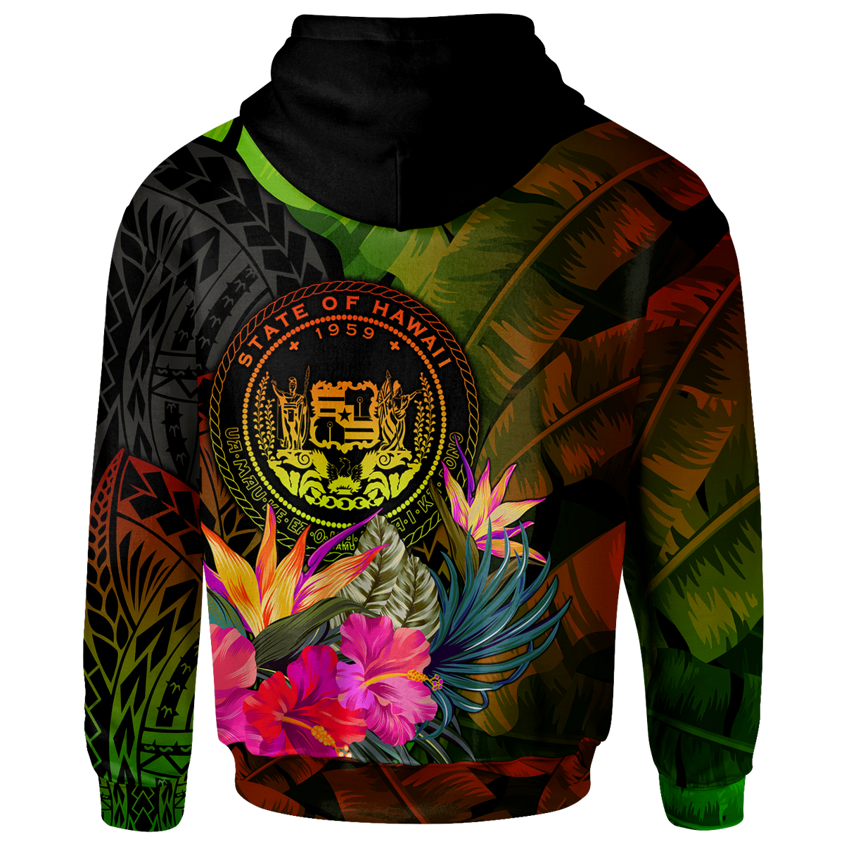 Polynesian Hawaii Polynesian Zip up Hoodie Hibiscus and Banana Leaves - Polynesian Pride