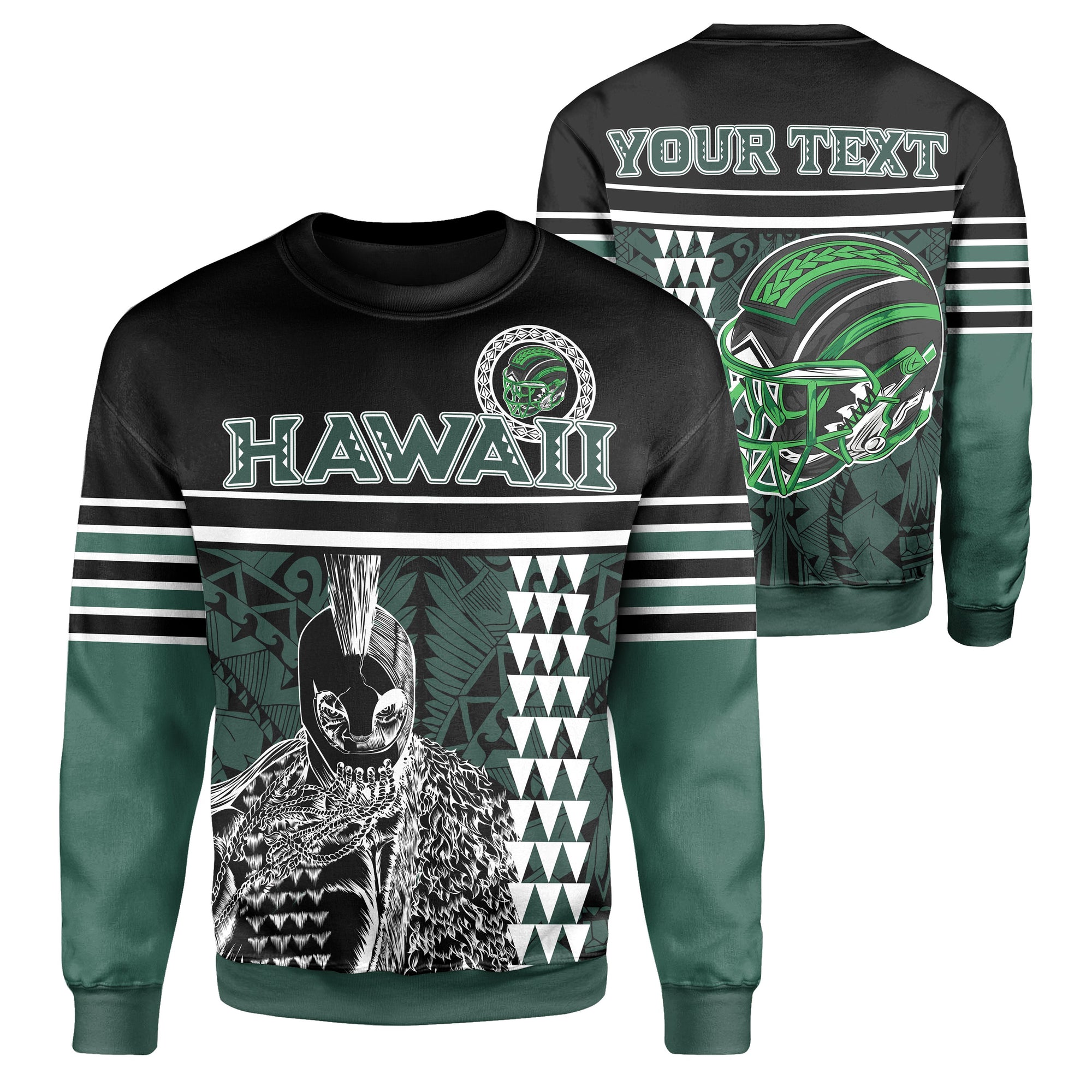 Personalised - Hawaii Kakau Polynesian Warrior Football Sweatshirt - AH - Rainbow Style Unisex Green - Polynesian Pride