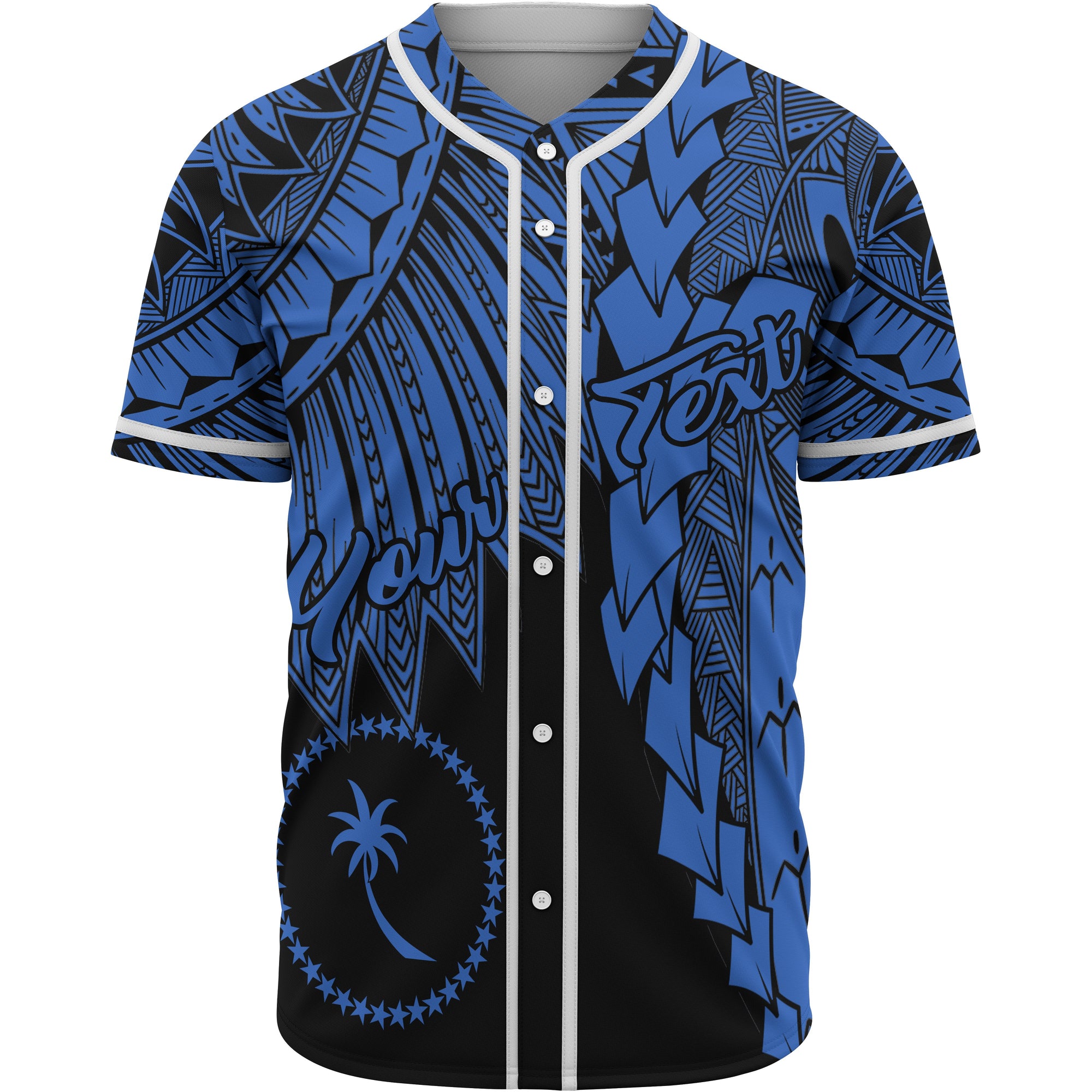 Chuuk Polynesian Custom Personalised Baseball Shirt - Tribal Wave Tattoo Blue Unisex Blue - Polynesian Pride