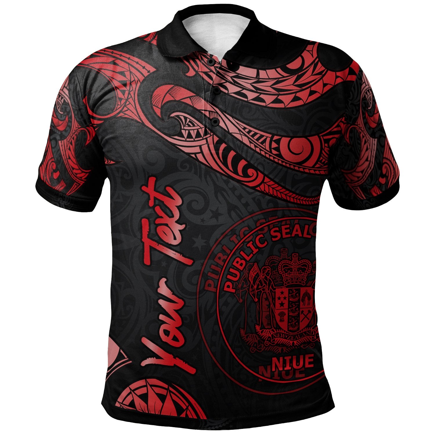 Niue Custom Polo Shirt Polynesian Tattoo Red Version Unisex Red - Polynesian Pride