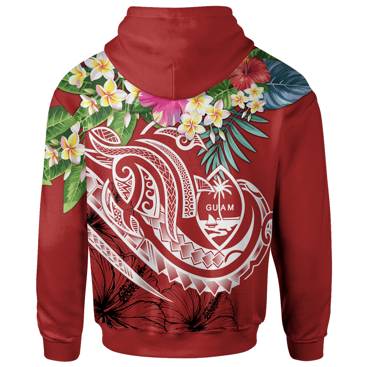 Guam Polynesian Zip up Hoodie Summer Plumeria (Black) - Polynesian Pride
