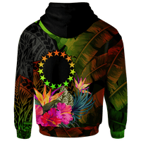 Cook Islands Polynesian Zip up Hoodie Hibiscus and Banana Leaves - Polynesian Pride