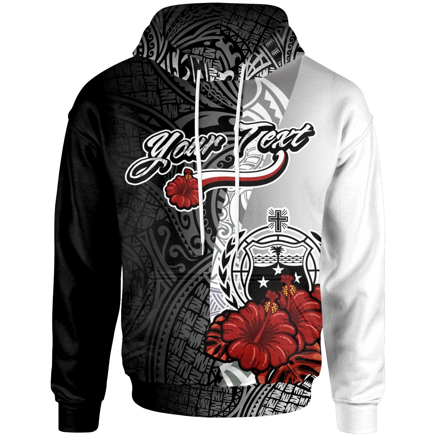 Samoa Polynesian Custom Hoodie Coat of Arm With Hibiscus White Unisex White - Polynesian Pride