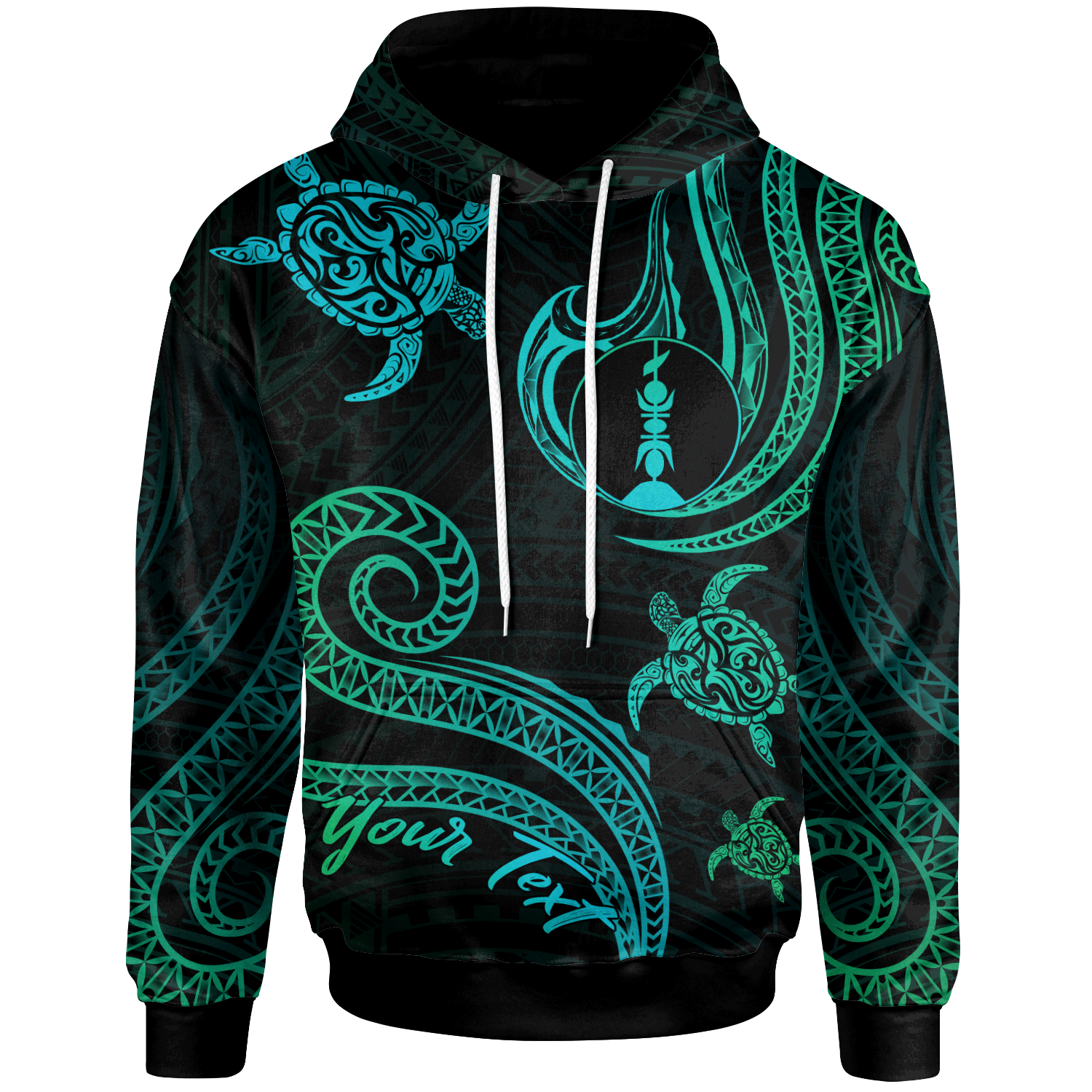 New Caledonia Custom Hoodie Polynesian Turtle With Pattern Unisex Blue Green - Polynesian Pride