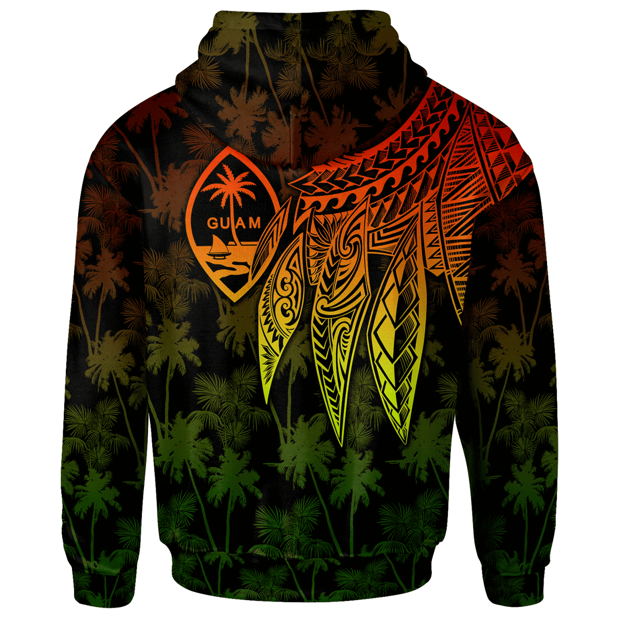 Guam Custom Hoodie Polynesian Wings (Reggae) - Polynesian Pride