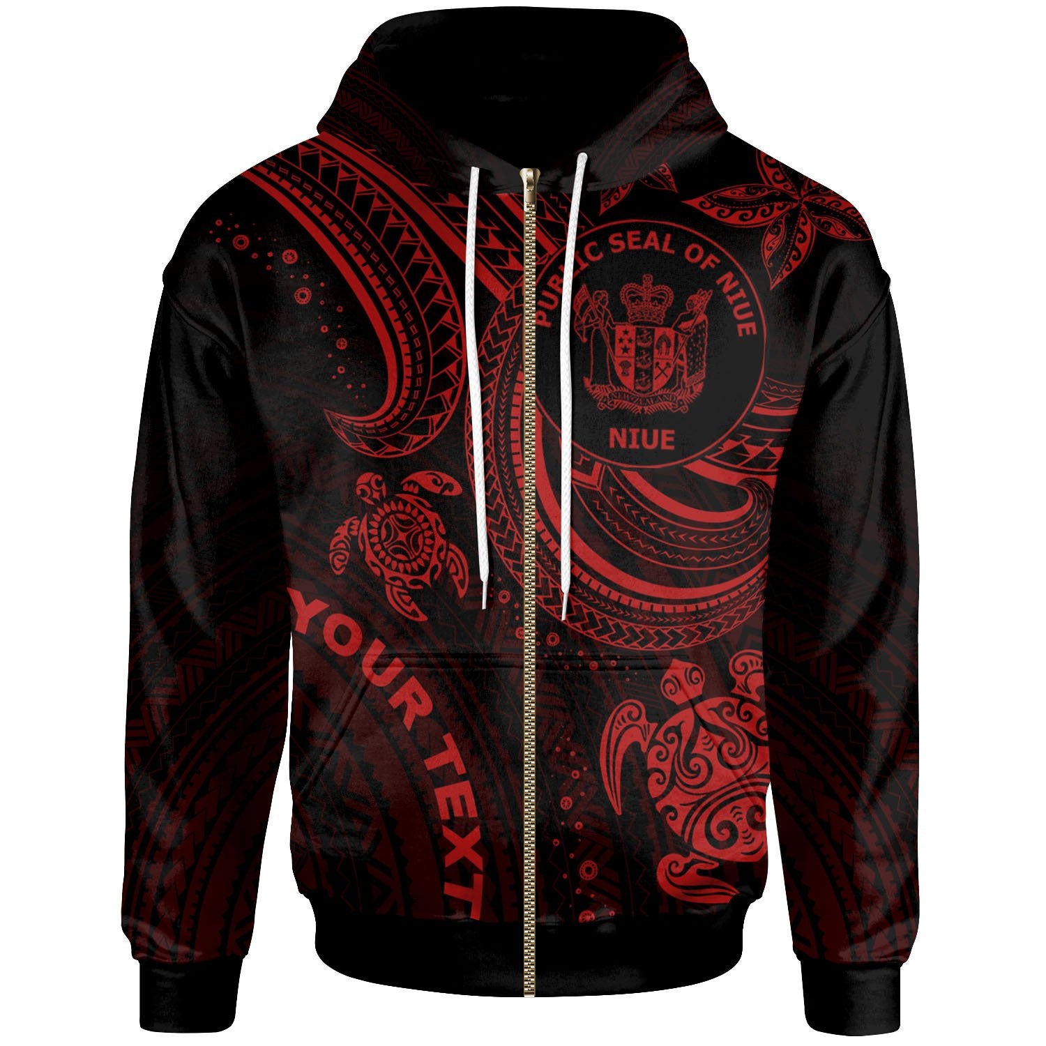 Niue Custom Zip up Hoodie Red Turtle Unisex Red - Polynesian Pride