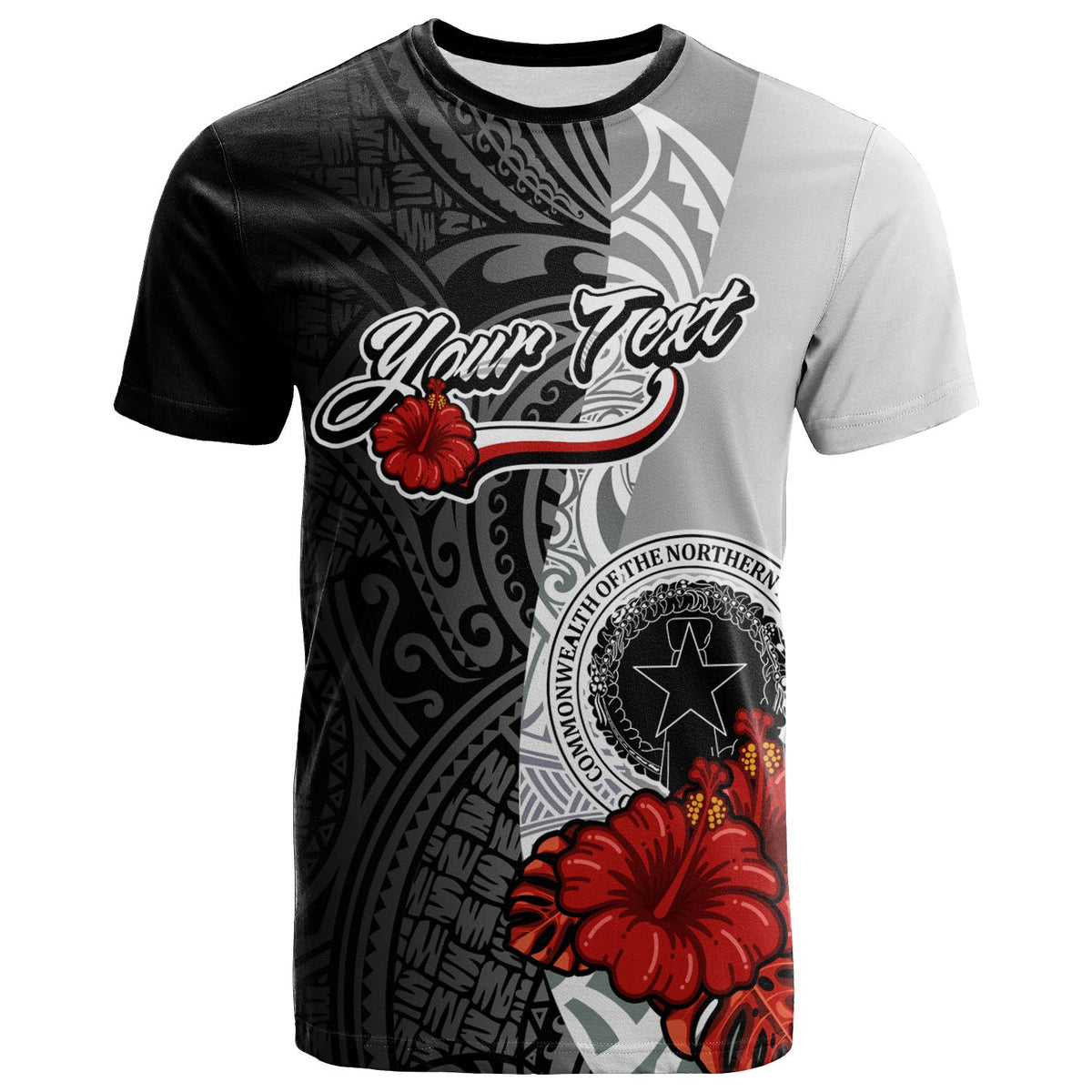 Northern Mariana Islands Polynesian Custom T Shirt Coat Of Arms With Hibiscus White Unisex Art - Polynesian Pride