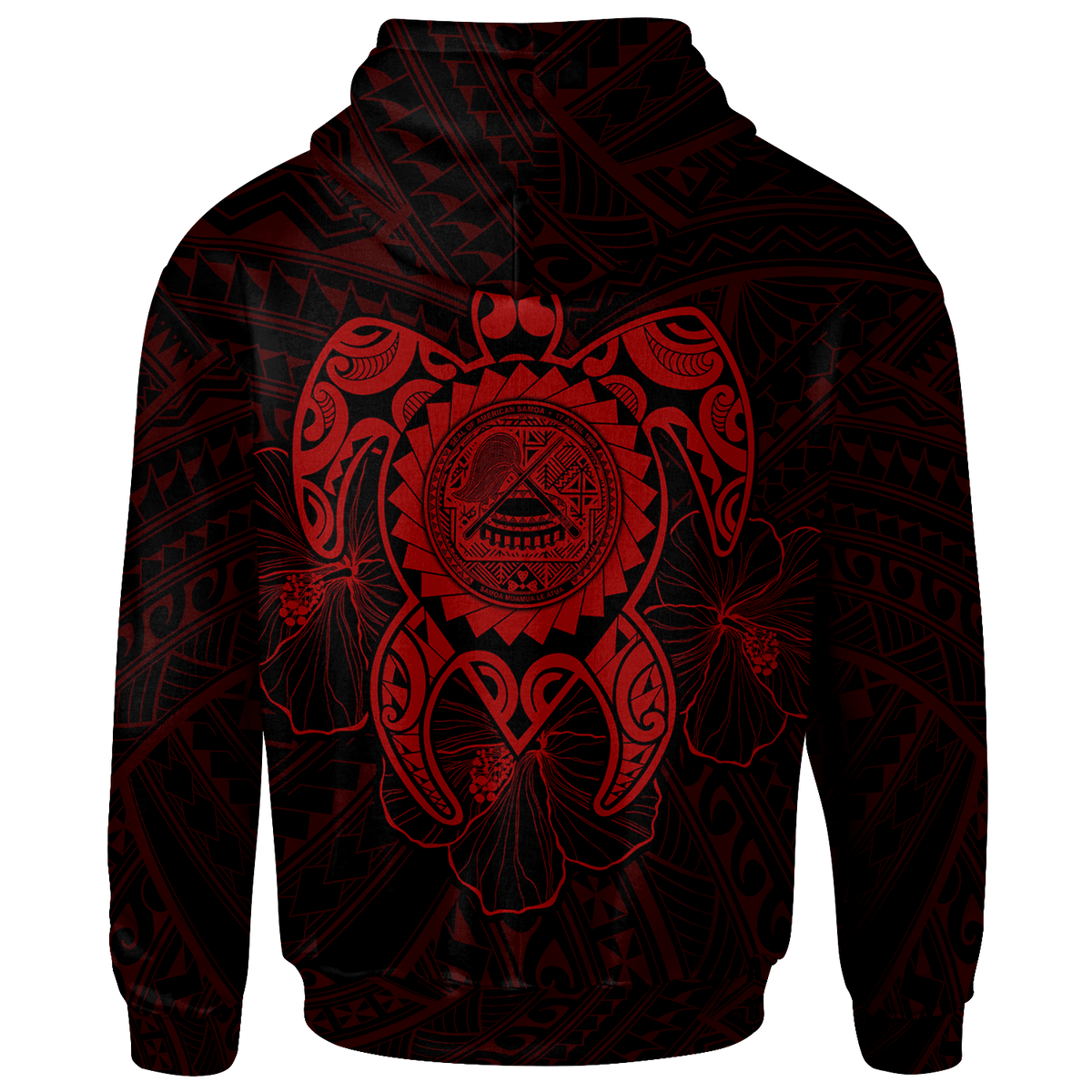 American Samoa Polynesian Hoodie Vintage Polynesian Turtle (Red) - Polynesian Pride