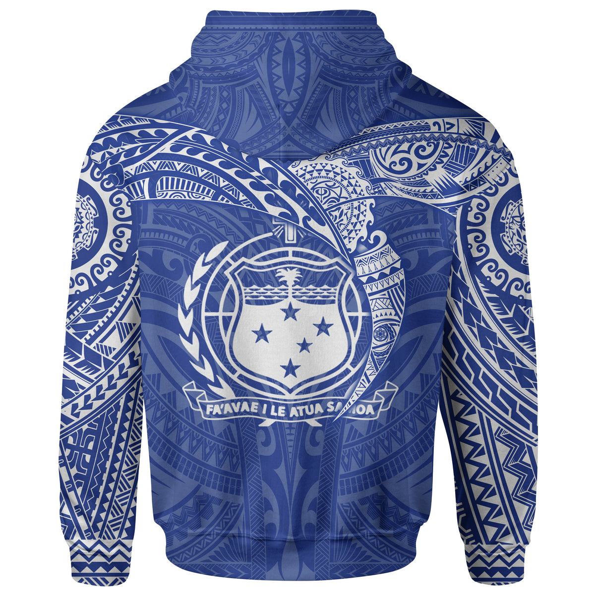 Samoa Polynesian Zip up Hoodie Blue White Heart Shield - Polynesian Pride