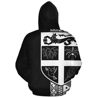 Fiji Polynesian Tapa Custom Zip up Hoodie White Line - Polynesian Pride