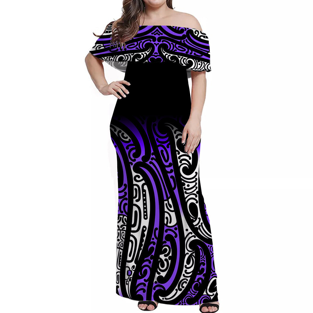 New Zealand Off Shoulder Long Dress Maori NZ Unique Purple LT13 Women Purple - Polynesian Pride