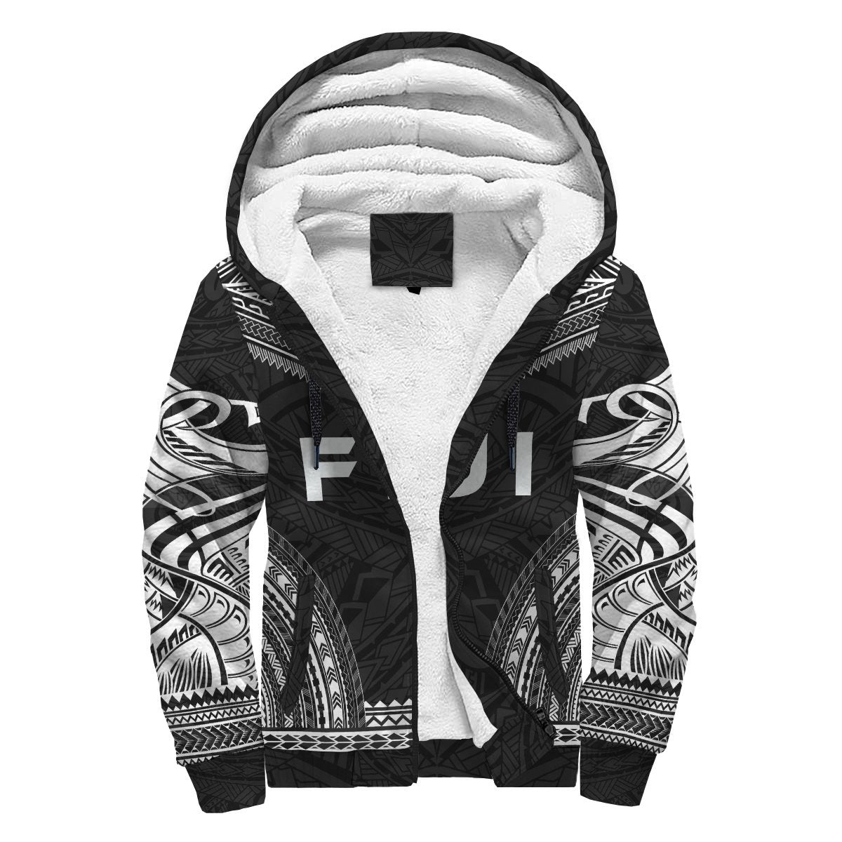 Fiji Sherpa Hoodie - Polynesian Chief Black Version Black - Polynesian Pride