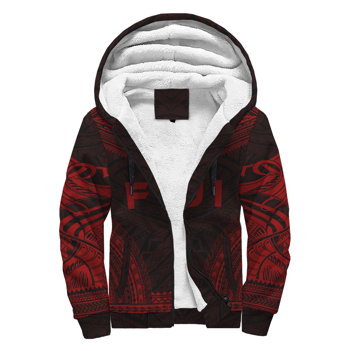 Fiji Sherpa Hoodie - Polynesian Chief Red Version Red - Polynesian Pride