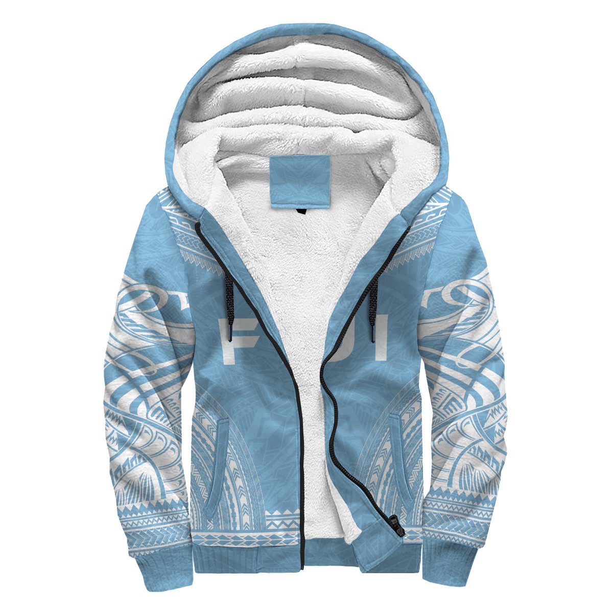 Fiji Sherpa Hoodie - Polynesian Chief Flag Version Blue - Polynesian Pride