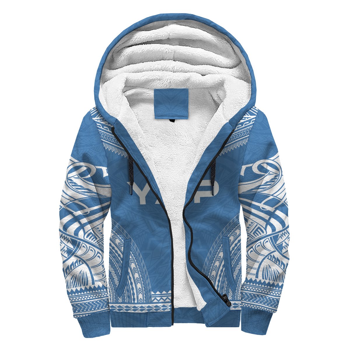 Yap Sherpa Hoodie - Polynesian Chief Flag Version Blue - Polynesian Pride