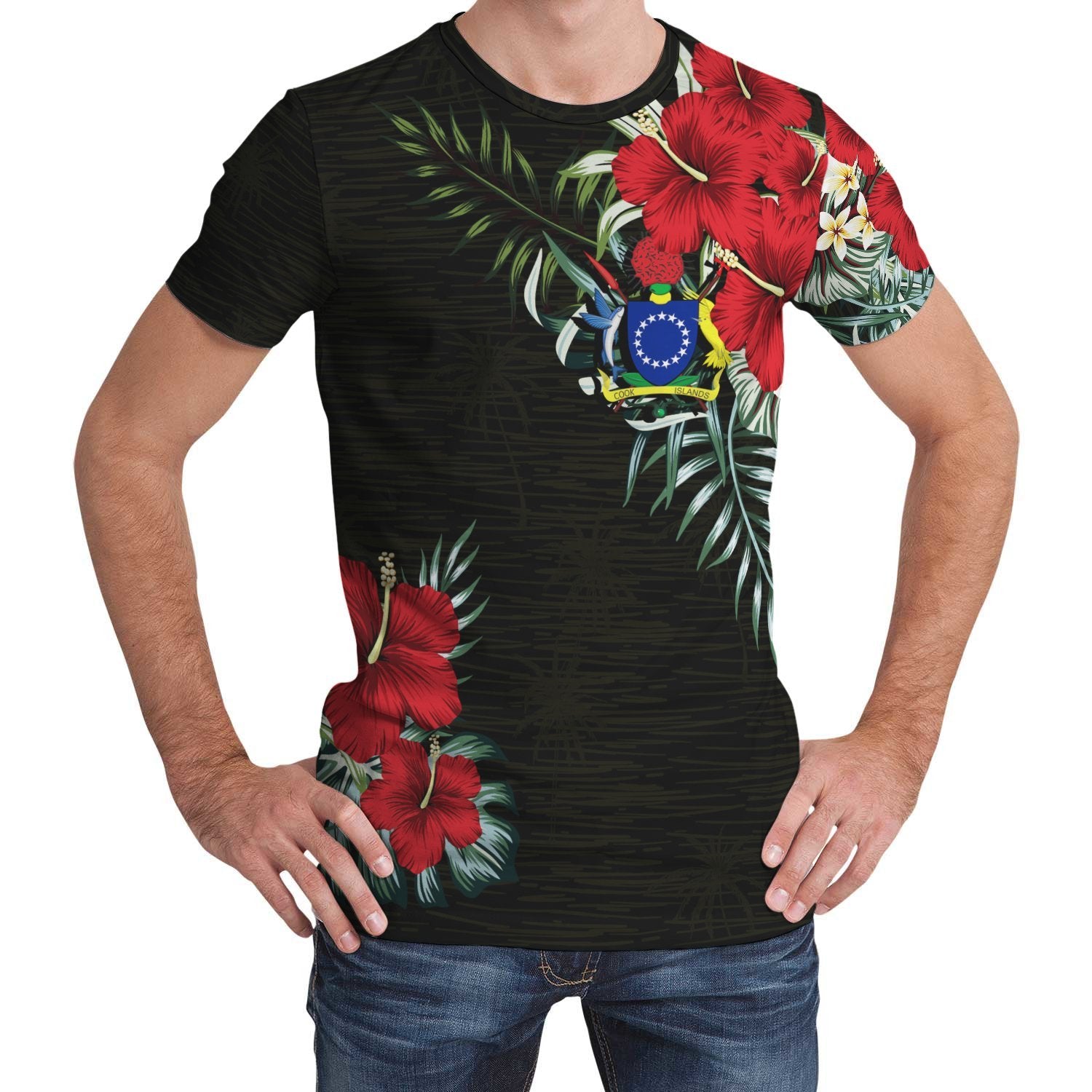 Cook Islands T Shirt Hibiscus (Men/Women) Unisex Black - Polynesian Pride
