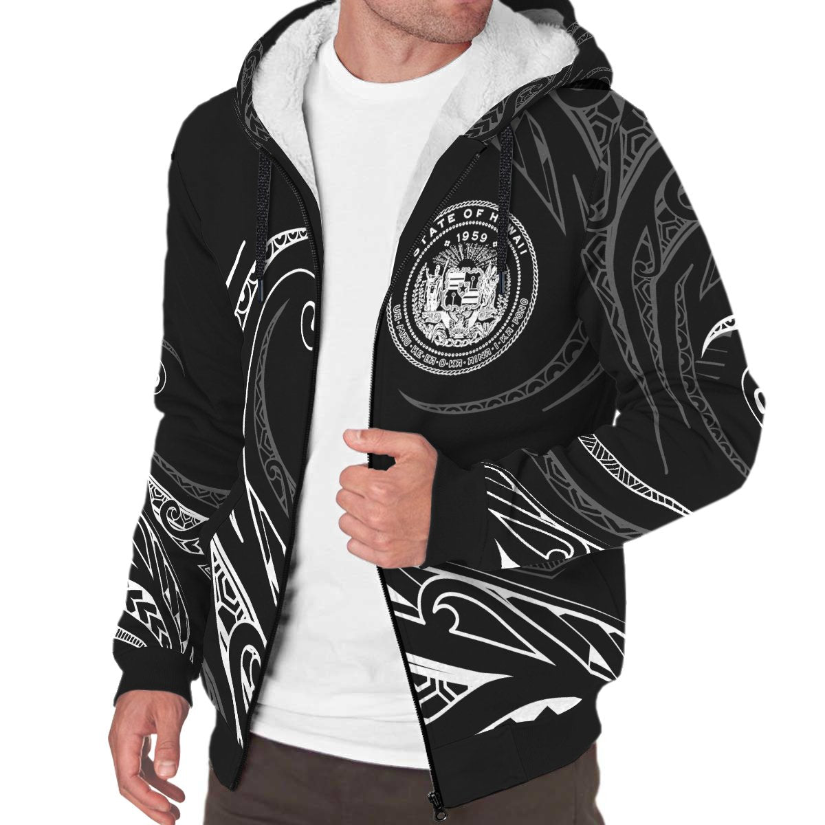 Hawaii Sherpa Hoodie - Frida Style - White - Polynesian Pride