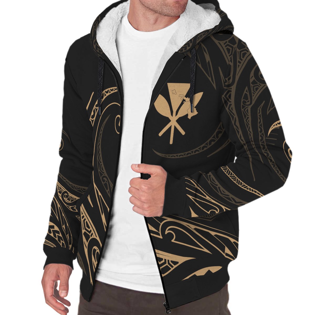 Kanaka Sherpa Hoodie - Frida Style - Gold - Polynesian Pride