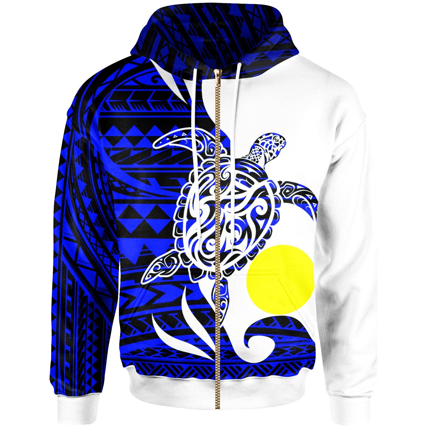 Palau Custom Zip Hoodie Mega Turtle Unisex Blue - Polynesian Pride