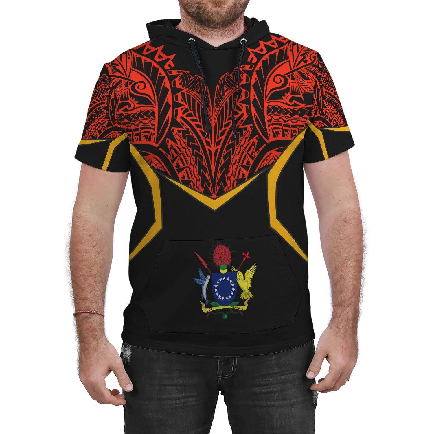 Cook Islands Unisex Hooded T Shirt Tribal Style Unisex Red-Black - Polynesian Pride