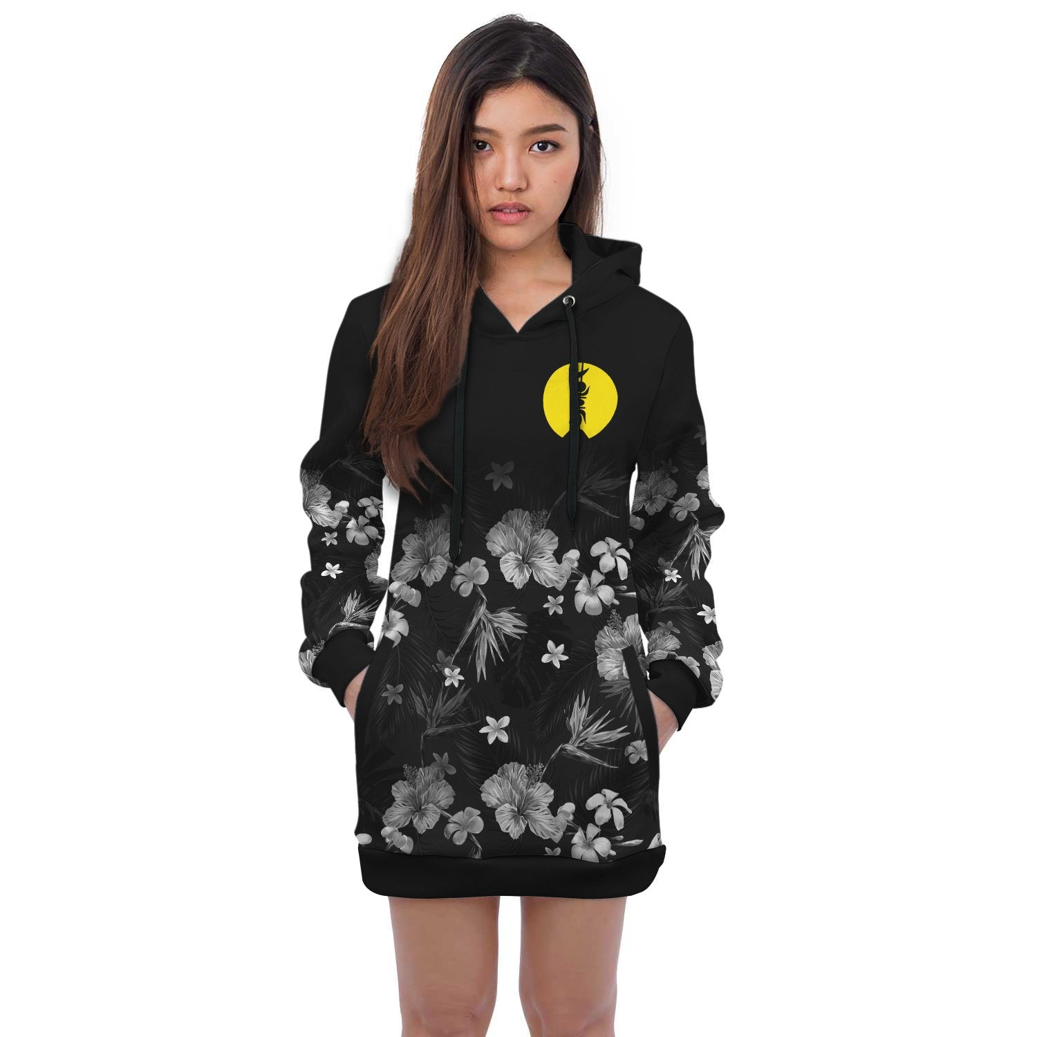 New Caledonia Hoodie Dress - New Caledonia Flag Special Hibiscus Black - Polynesian Pride