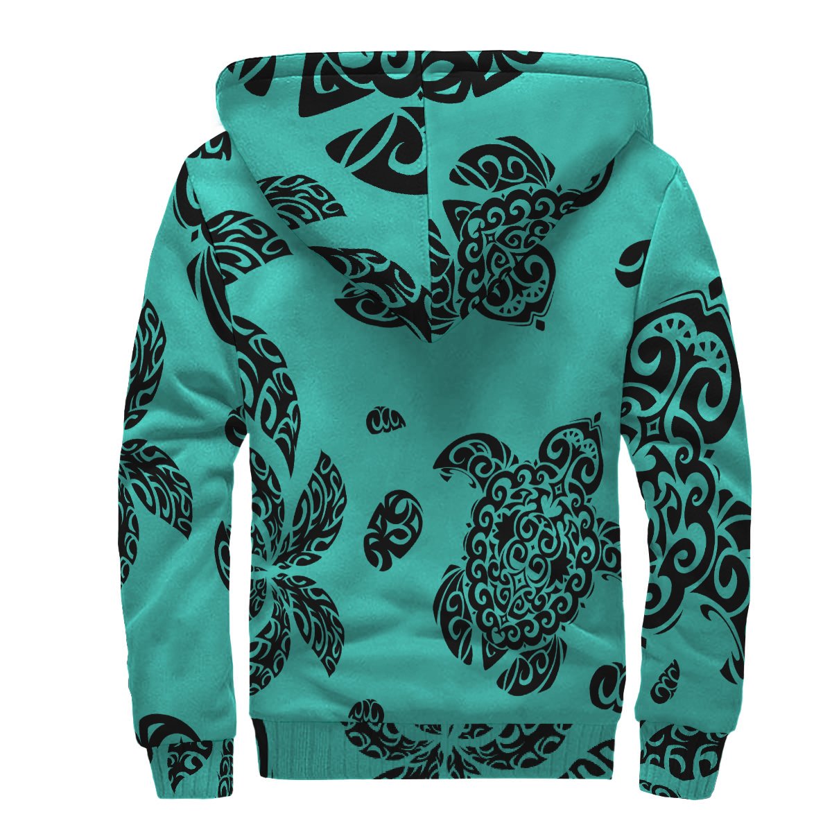 Polynesian Turtle Palm And Sea Pebbles Hawaii Sherpa Hoodie Turquoise - Polynesian Pride