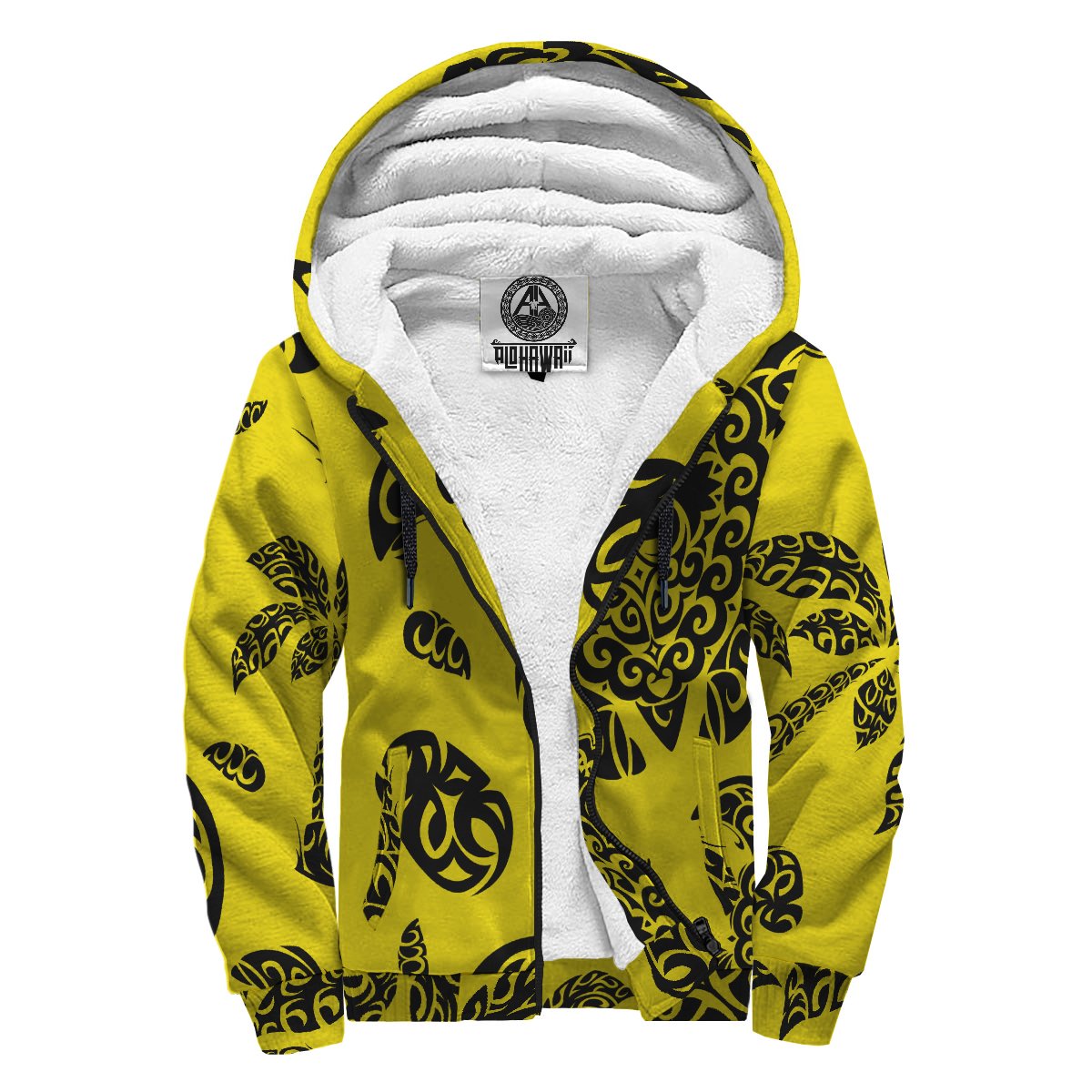 Polynesian Turtle Palm And Sea Pebbles Hawaii Sherpa Hoodie Yellow Yellow - Polynesian Pride