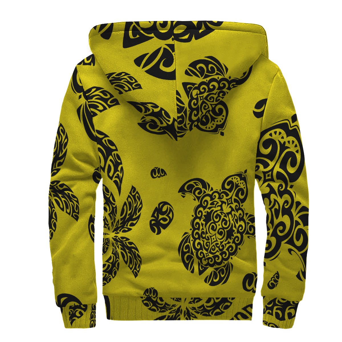 Polynesian Turtle Palm And Sea Pebbles Hawaii Sherpa Hoodie Yellow - Polynesian Pride