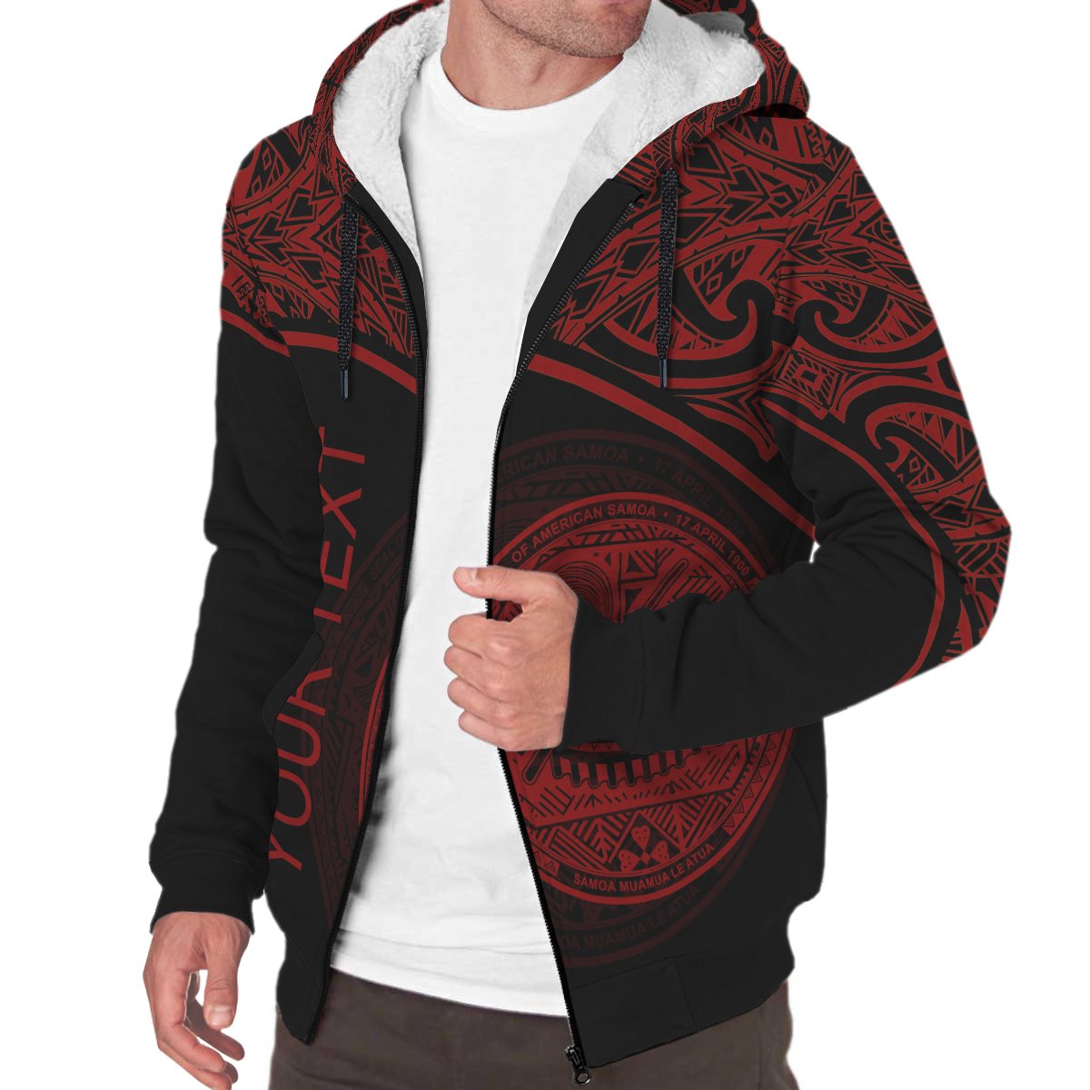 American Samoa Personalised Custom Polynesian Sherpa Hoodie - Curve Red - Polynesian Pride