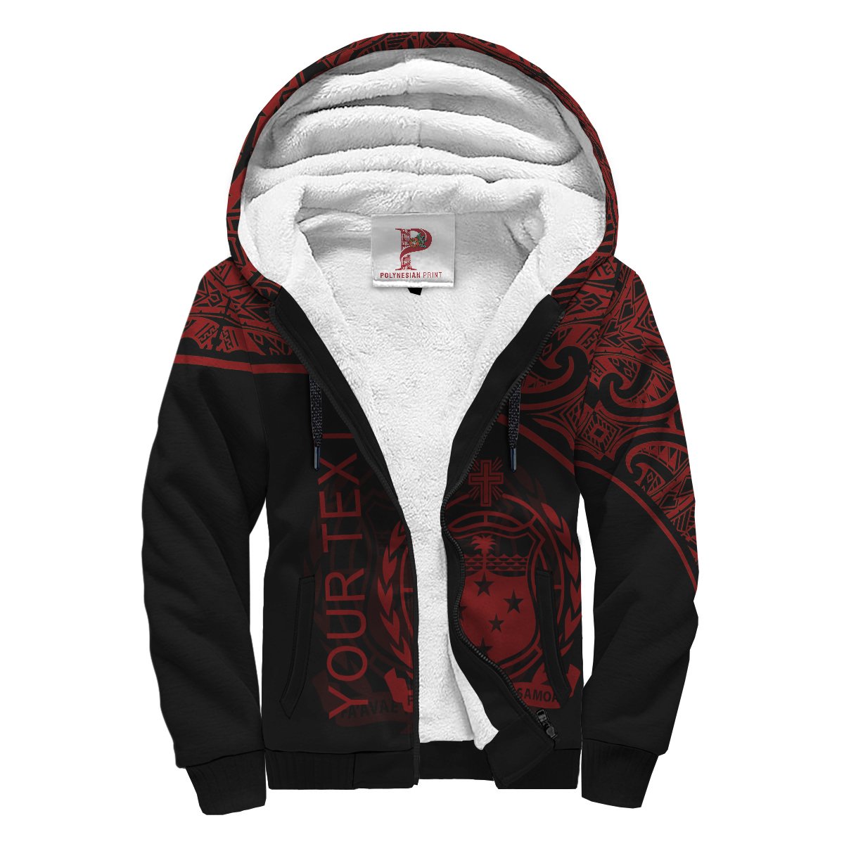 Samoa Personalised Custom Polynesian Sherpa Hoodie - Curve Red Red - Polynesian Pride