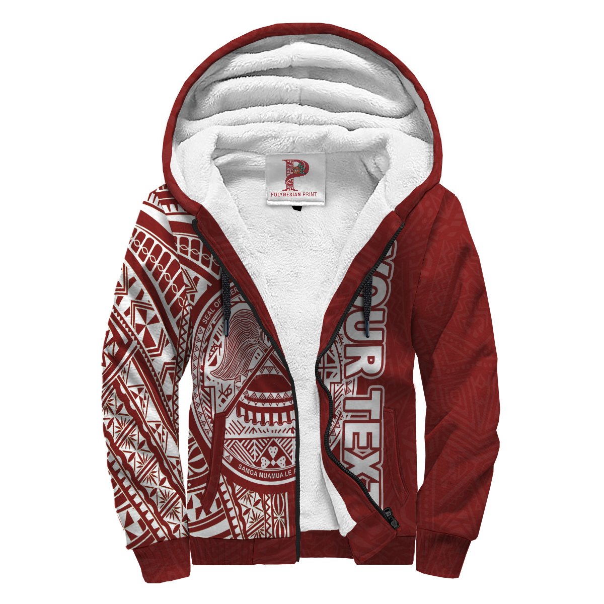 American Samoa Personalised Custom Polynesian Sherpa Hoodie - Line Red Red - Polynesian Pride