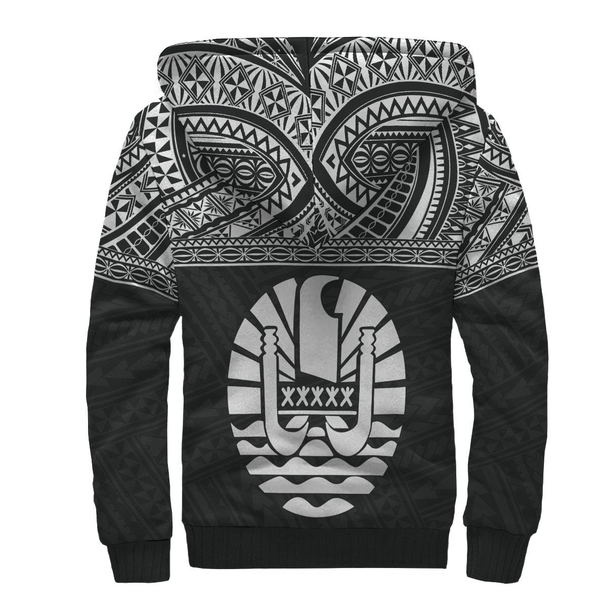 Tahiti (French Polynesia) Polynesian Personalised Custom Sherpa Hoodie - Black Horizontal - Polynesian Pride