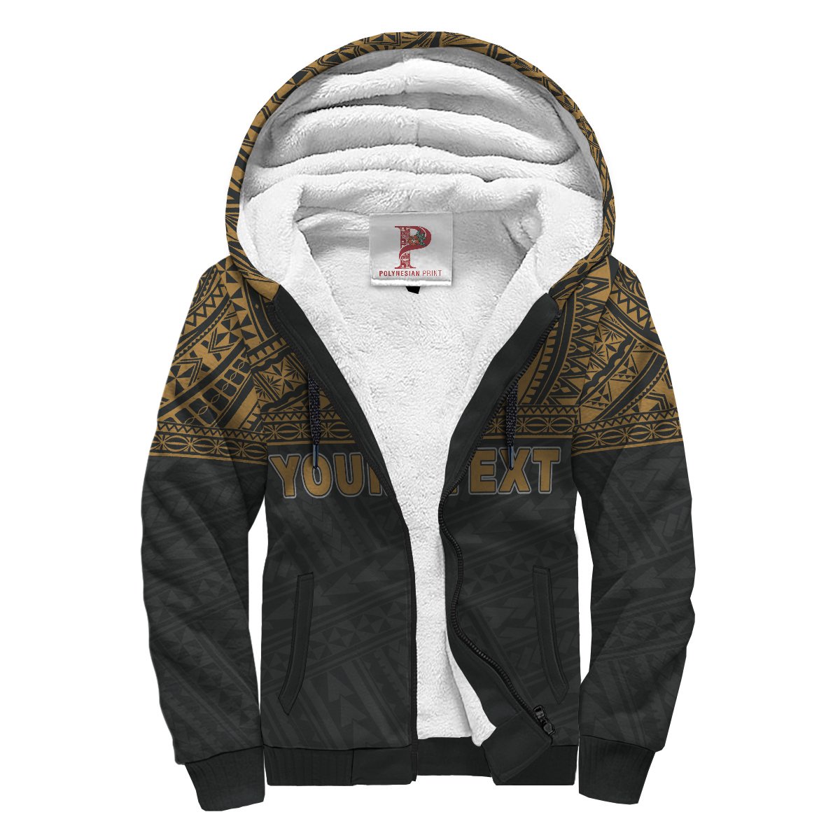 Tonga Polynesian Personalised Custom Sherpa Hoodie - Gold Horizontal Black - Gold - Polynesian Pride