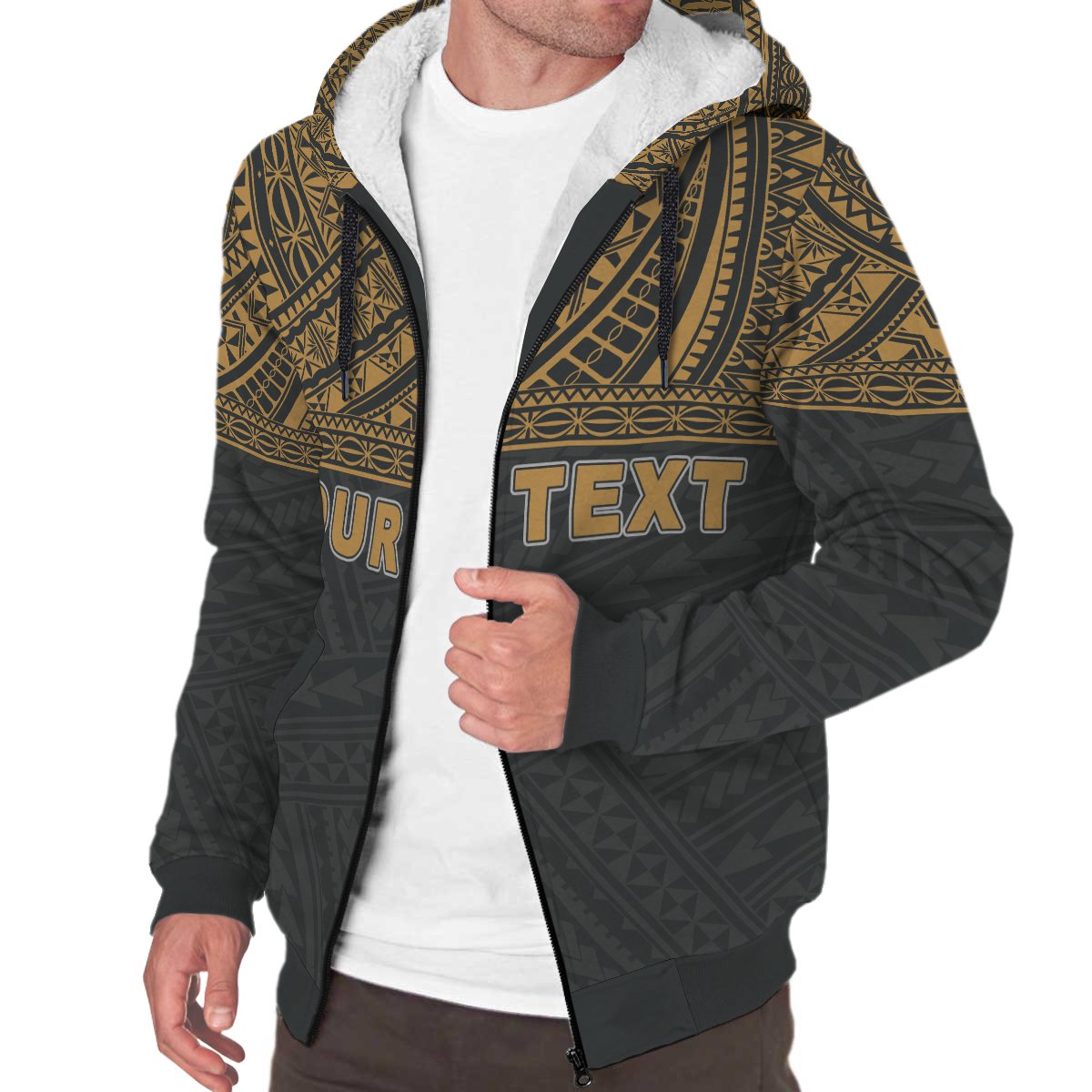 Tonga Polynesian Personalised Custom Sherpa Hoodie - Gold Horizontal - Polynesian Pride