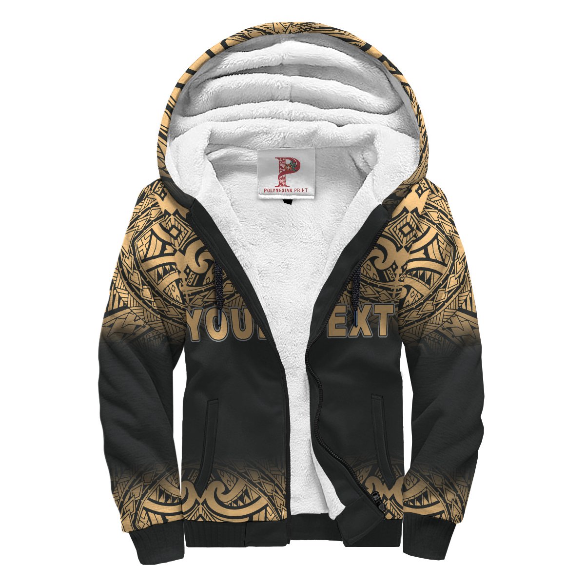 Northern Mariana Islands Polynesian Personalised Custom Sherpa Hoodie - Gold Fog Gold - Black - Polynesian Pride