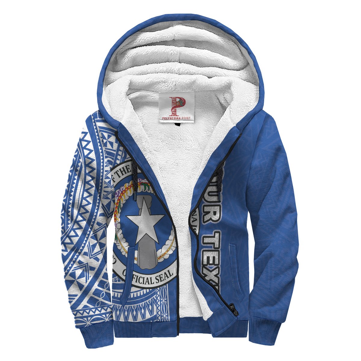 Northern Mariana Islands Polynesian Personalised Custom Sherpa Hoodie - Blue Line Blue - Polynesian Pride