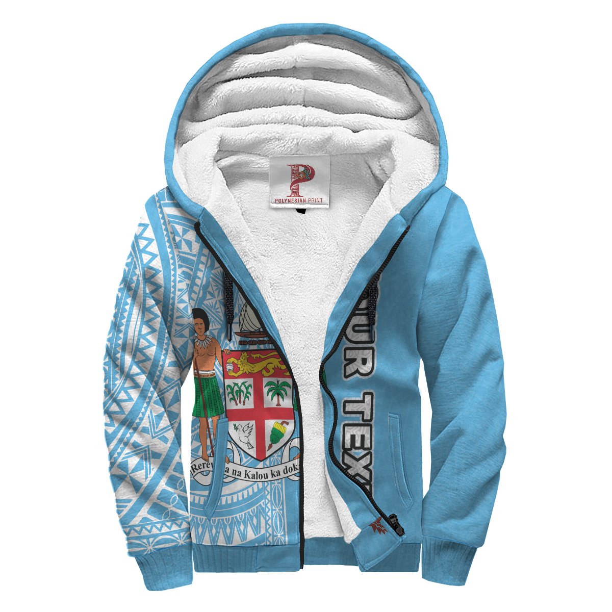 Fiji Polynesian Personalised Custom Sherpa Hoodie - Blue Line Blue - Polynesian Pride