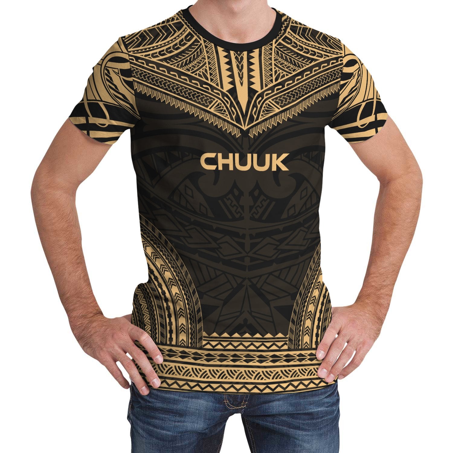 Chuuk T Shirt Chuuk Polynesian Chief Gold Version Unisex Gold - Polynesian Pride