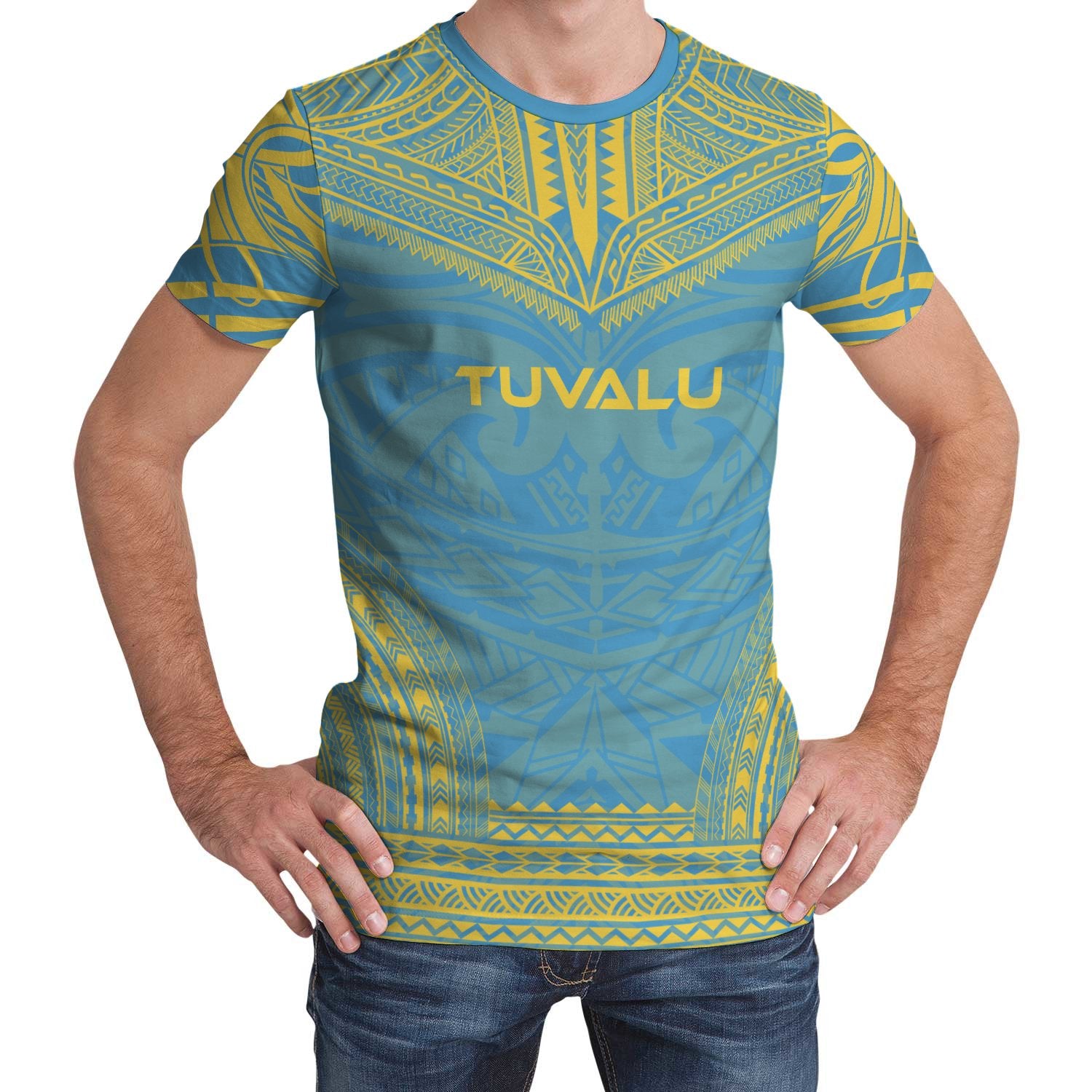 Tuvalu T Shirt Tuvaluan Polynesian Chief Yellow Blue Version Unisex Blue - Polynesian Pride