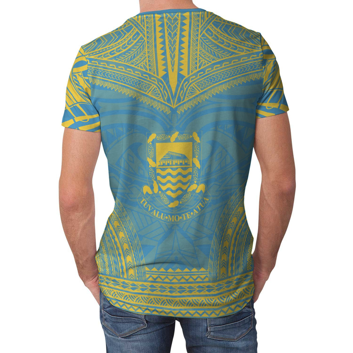 Tuvalu T Shirt Tuvaluan Polynesian Chief Yellow Blue Version - Polynesian Pride