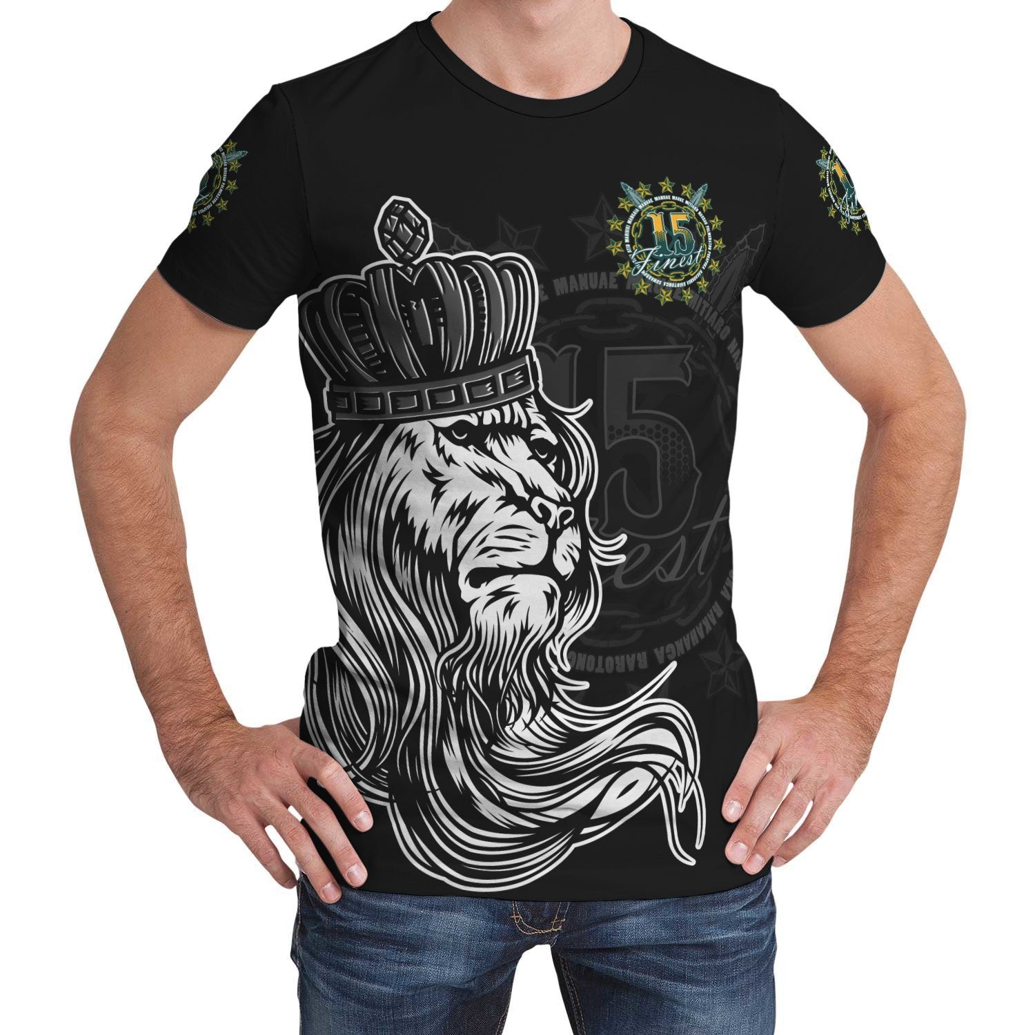 Cook Islands T Shirt Lion with Crown (Womens/Mens) Unisex Black - Polynesian Pride