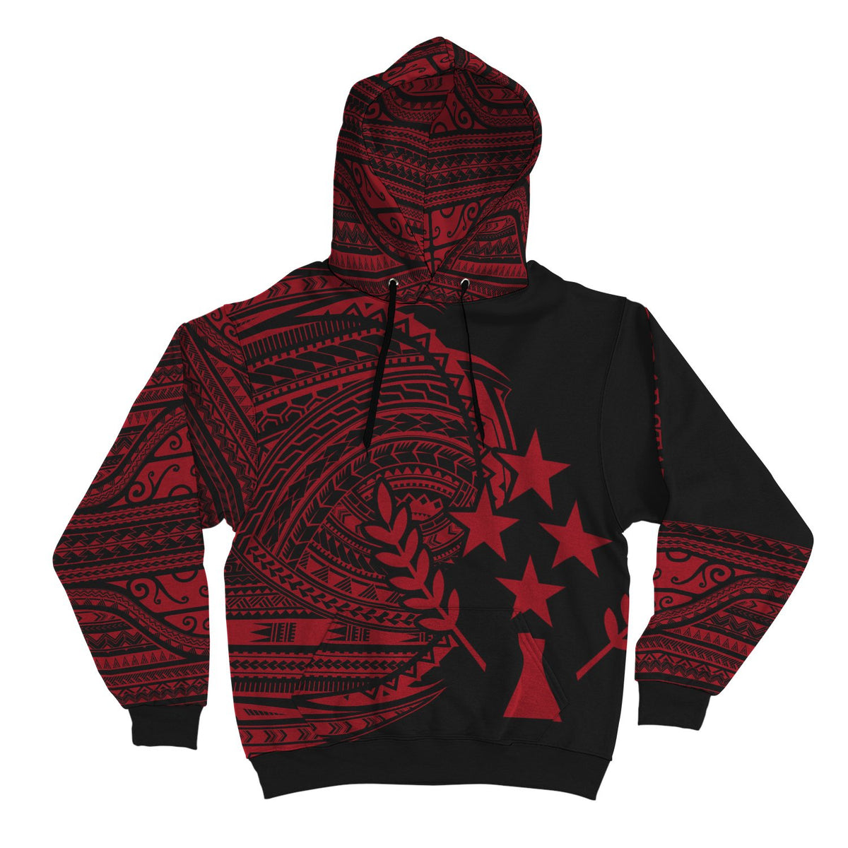Kosrae Hoodie Micronesia Red Patterns With Coat of Arms - Polynesian Pride