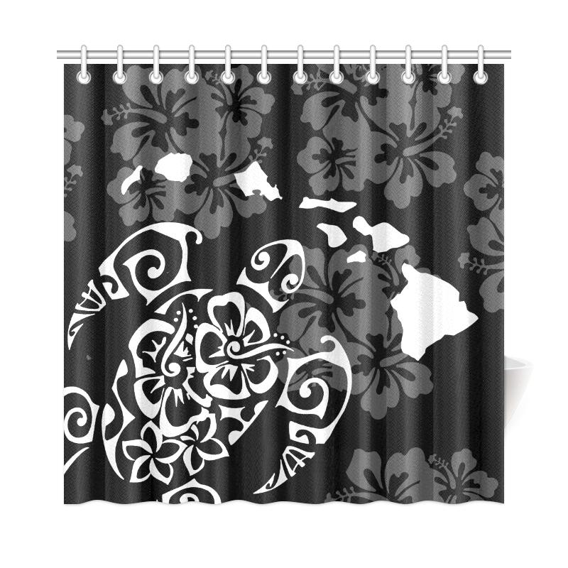 Turtle Hibiscus Map White Shower Curtain 177 x 172 (cm) White - Polynesian Pride