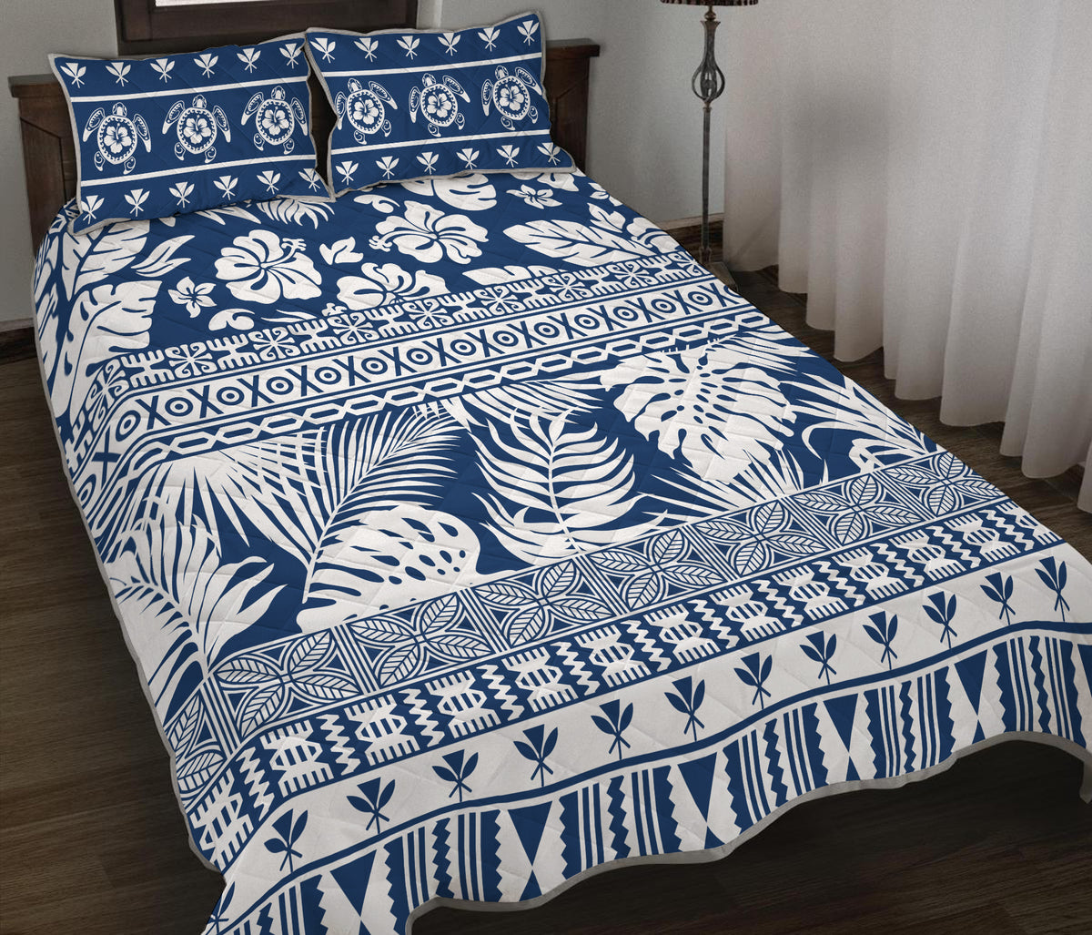 Hawaii Quilt Bed Set Pattern Version Unique Navy LT13 - Polynesian Pride