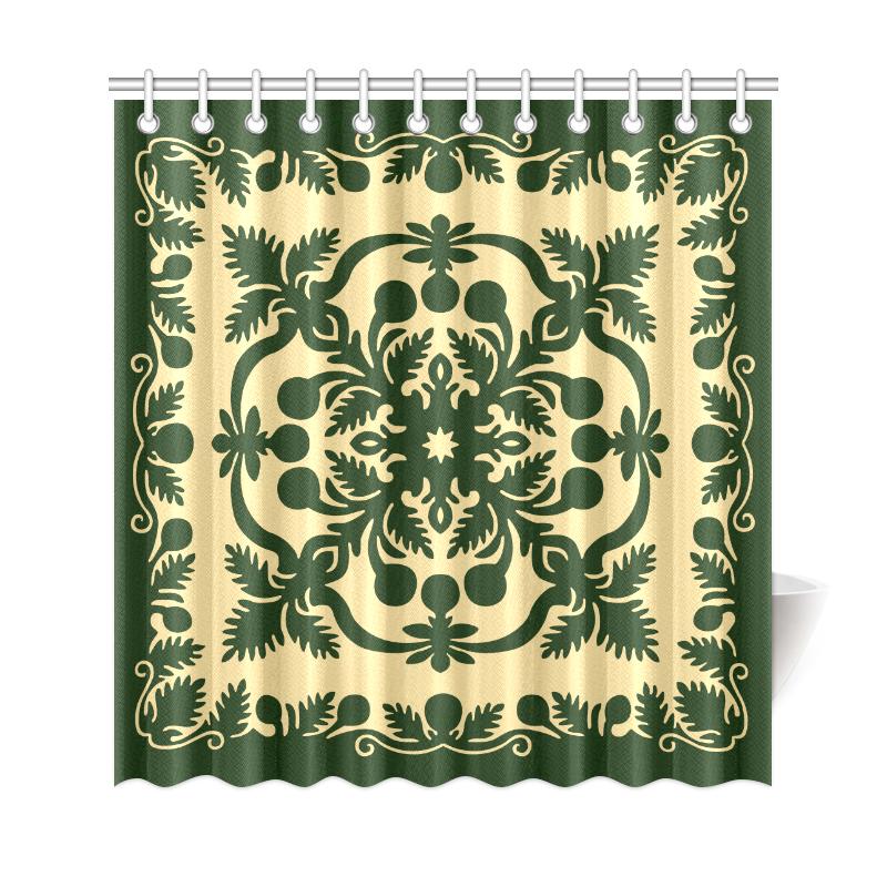 Hawaiian Shower Curtain Royal Pattern - Emerald Green - Polynesian Pride