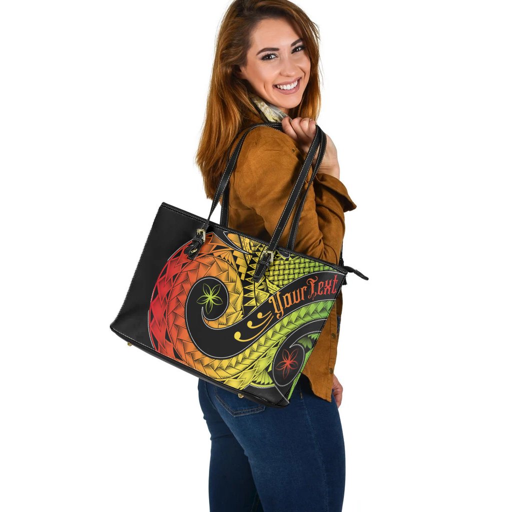 Samoa Personalised Leather Tote Bag - Samoa Polynesian Decorative Patterns - Polynesian Pride