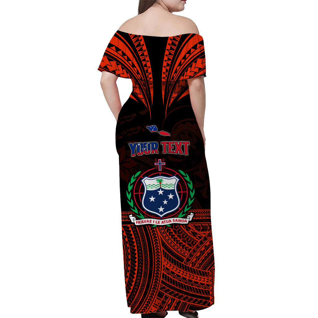 (Custom Personalised) Samoa Tatau Off Shoulder Long Dress Red Polynesian Proud Samoan LT13 - Polynesian Pride