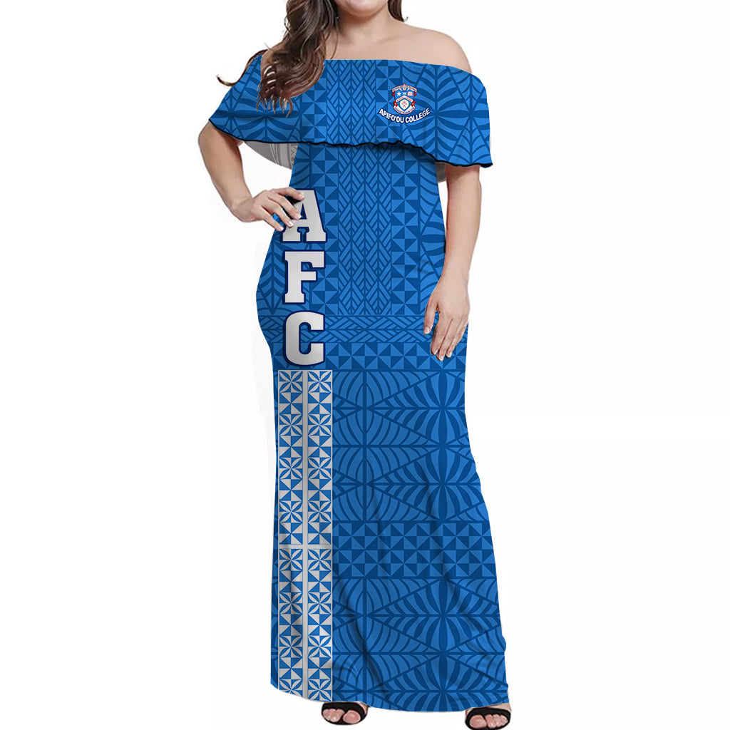 Apifoou College Off Shoulder Long Dress Tongan Pattern AFC Lovers Ver.02 LT13 Long Dress Blue - Polynesian Pride