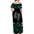 New Zealand Maori Off Shoulder Long Dress Aotearoa Mix Silver Fern Paua Shell Ver.02 LT13 - Polynesian Pride